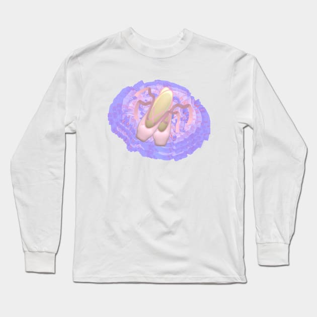 Ballet Toe Shoes and Tutu (Pink Background) Long Sleeve T-Shirt by Art By LM Designs 